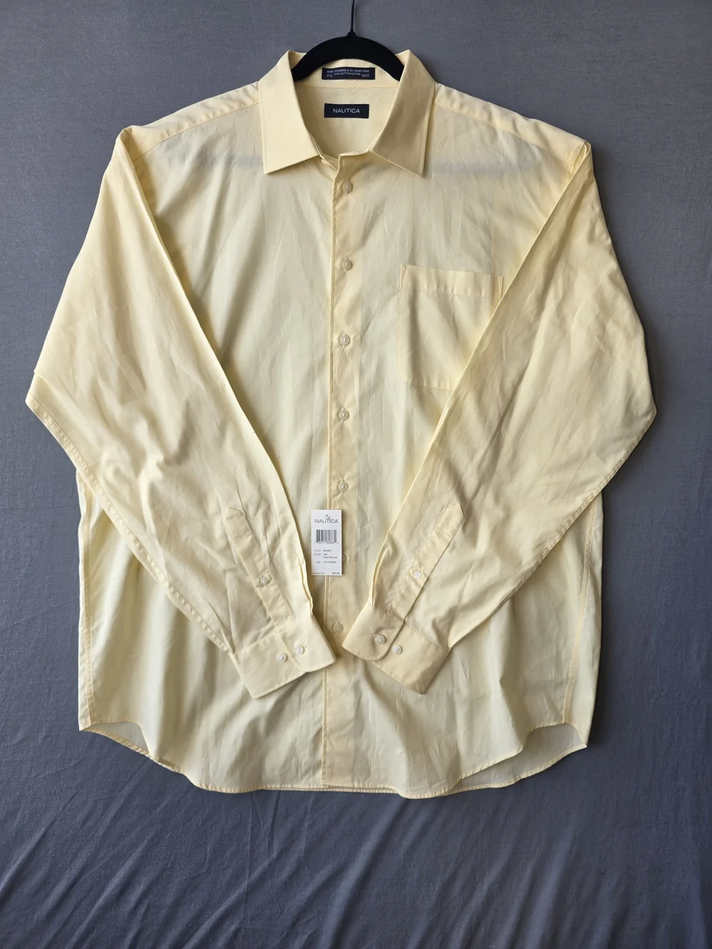 NWT Nautica Men’s 17.5 36/37 Pale Yellow Long Sleeve Dress Shirt Classic Fit